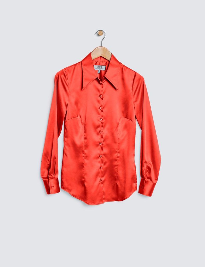 Paprika Vintage Collar Satin Shirt - Single Cuff