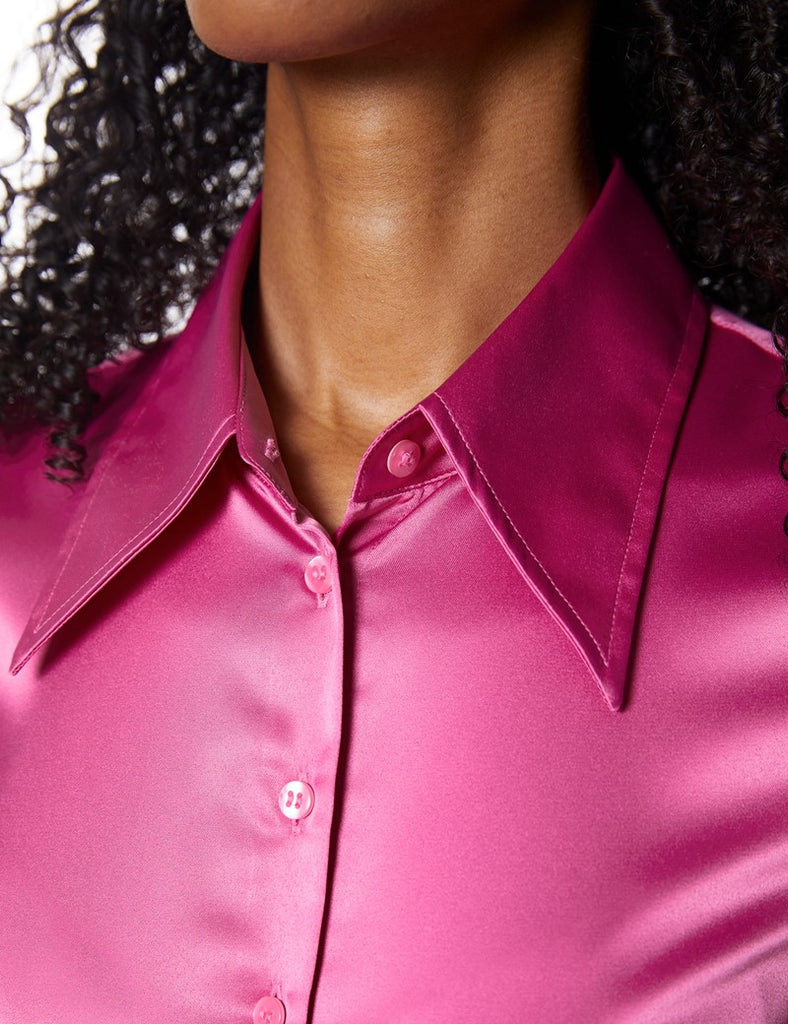 Peony Vintage Collar Satin Shirt - Single Cuff