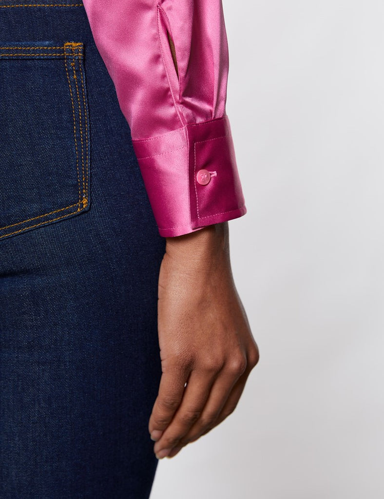 Peony Vintage Collar Satin Shirt - Single Cuff