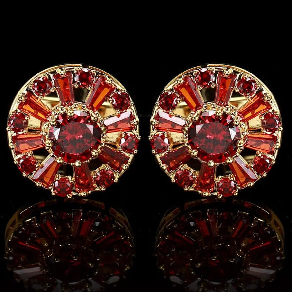 ROUND FLOWER GOLD CRYSTAL CUFFLINKS