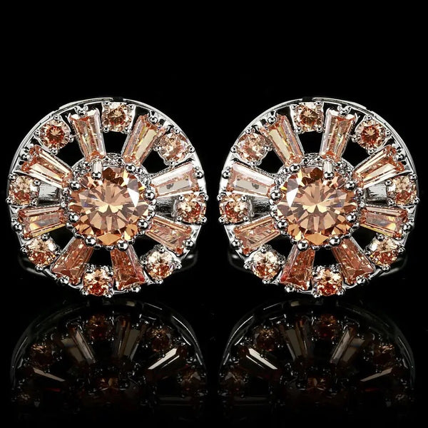 ROUND FLOWER CRYSTAL CUFFLINKS