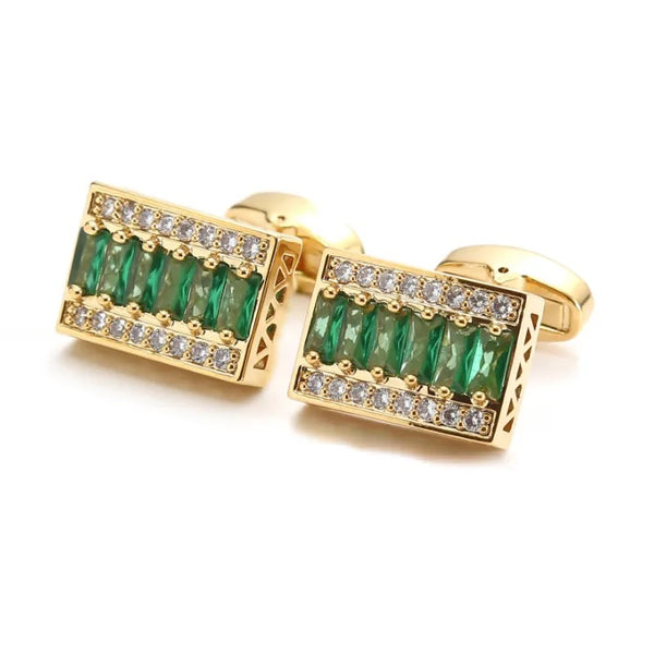 Crystal square rhinestone GOLD CUFFLINKS