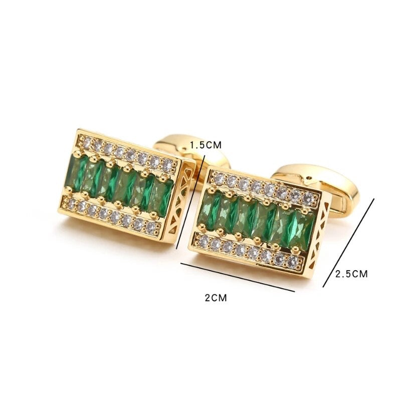 Crystal square rhinestone GOLD CUFFLINKS