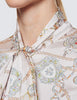 Cream & Gold Chain Print shirt - Single Cuff - Pussy Bow