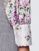 White & Purple Floral Print shirt - Single Cuff - Pussy Bow
