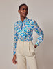 Blue & White Watercolour shirt - Single Cuff - Pussy Bow