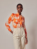 Orange & Cream Print shirt - Single Cuff - Pussy Bow