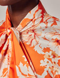 Orange & Cream Print shirt - Single Cuff - Pussy Bow