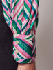 Green & Pink Diamond shirt - Single Cuff - Pussy Bow