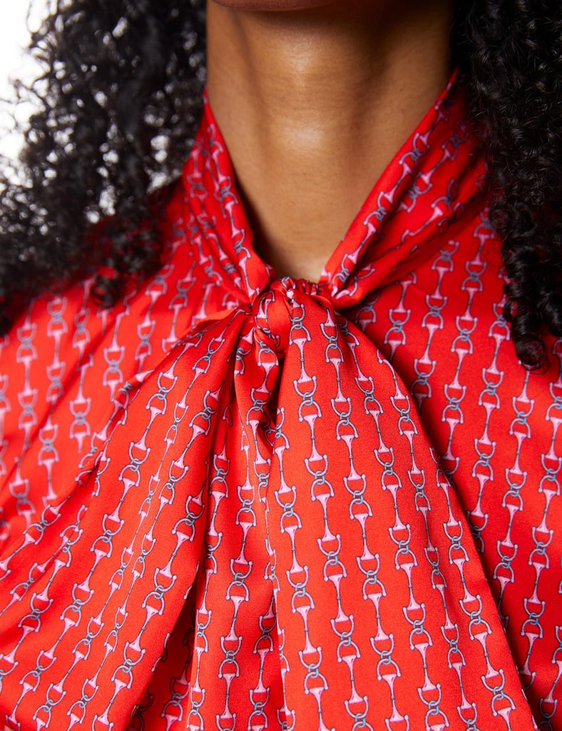 Red & Pink Chain Satin Shirt - Single Cuff