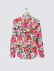 Red & Green Large Poppy Print Satin Blouse - Single Cuff - Pussy Bow