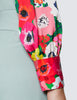 Red & Green Large Poppy Print Satin Blouse - Single Cuff - Pussy Bow