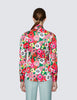 Red & Green Large Poppy Print Satin Blouse - Single Cuff - Pussy Bow