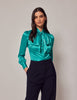 Teal Satin Shirt - Single Cuff - Pussy Bow