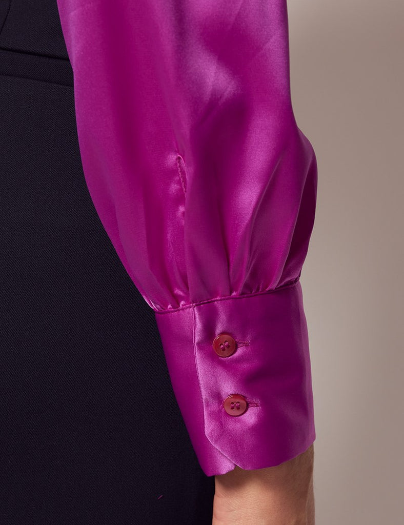 Purple Satin Shirt - Single Cuff - Pussy Bow