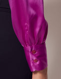 Purple Satin Shirt - Single Cuff - Pussy Bow