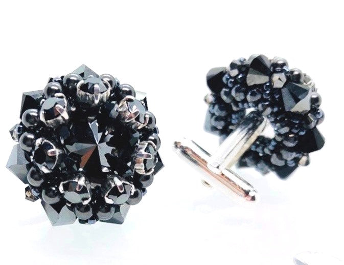 Unique handmade swarovski black silver cufflinks