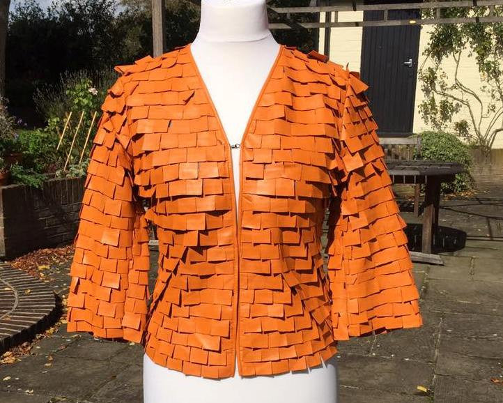 Square fringe bolero, orange, size M