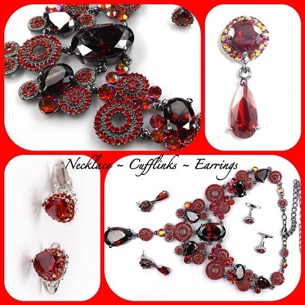 Red Necklace, Cufflinks, Earrings