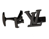LV inspired black gun plated cufflinks