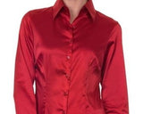 Luxury Red Satin Shirt, Double Cuff, size 14
