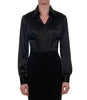 Luxury Black Satin Shirt, Double Cuff, size 12