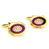 Gold and purple enamel oval cufflinks