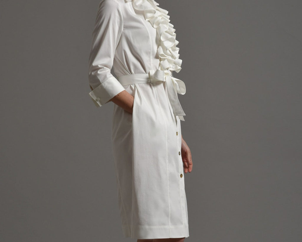 MARIA  Shirt Dress with Frill Front, Ivory size 14