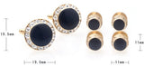 GOLD BLACK STONE ROUNDED CUFFLINKS & STUDS