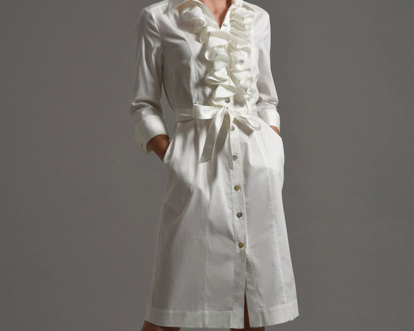 MARIA  Shirt Dress with Frill Front, Ivory size 12