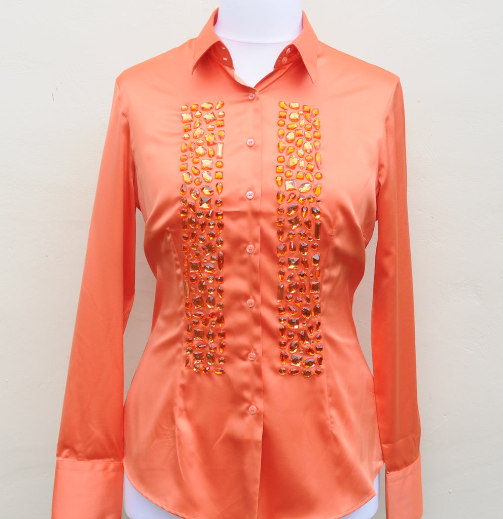 JEWELLERED ORANGE SATIN SHIRT - SINGLE CUFF