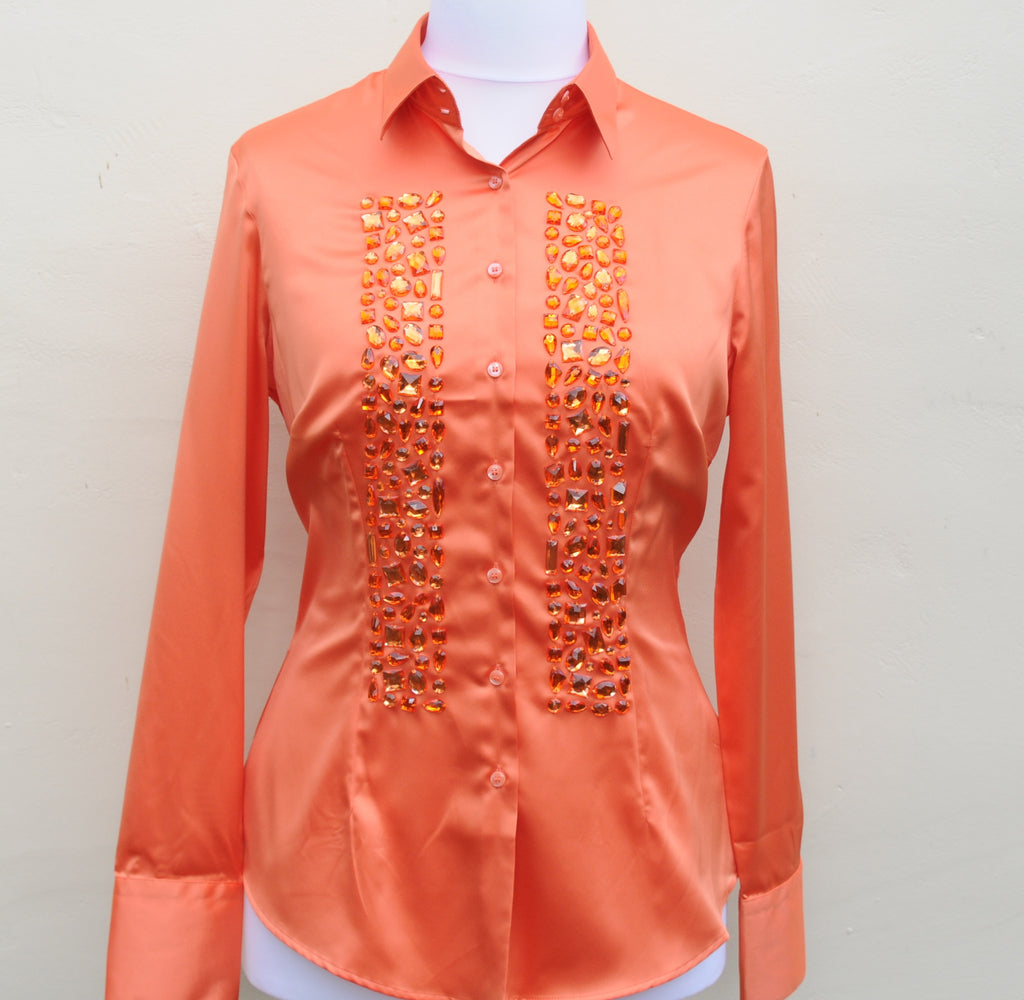 JEWELLERED ORANGE SATIN SHIRT - SINGLE CUFF