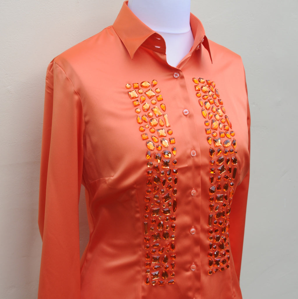 JEWELLERED ORANGE SATIN SHIRT - SINGLE CUFF