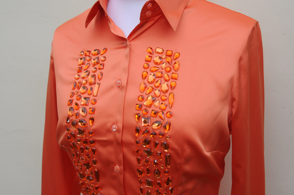 JEWELLERED ORANGE SATIN SHIRT - SINGLE CUFF