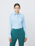 Blue Fitted Cotton Stretch Shirt - Double Cuff