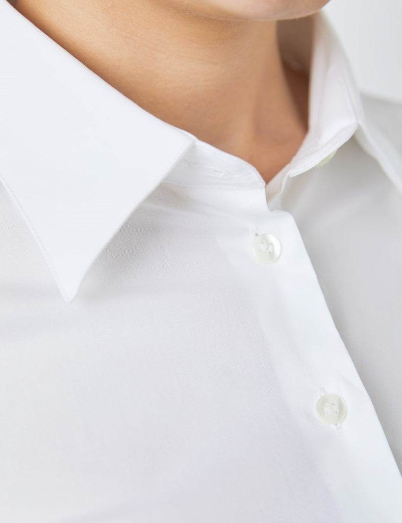 White Fitted Cotton Stretch Shirt - Double Cuff