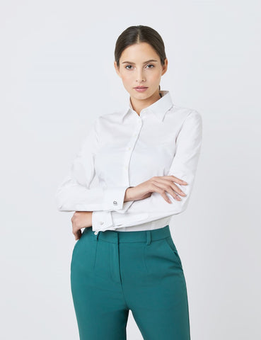 White Fitted Shirt with High Long Collar - Single Cuff