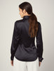PLAIN BLACK FITTED SATIN SHIRT - DOUBLE CUFF