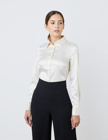 White Fitted Shirt with High Long Collar - Single Cuff