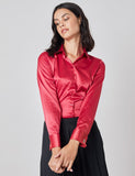Red Fitted Satin Shirt - Double Cuff