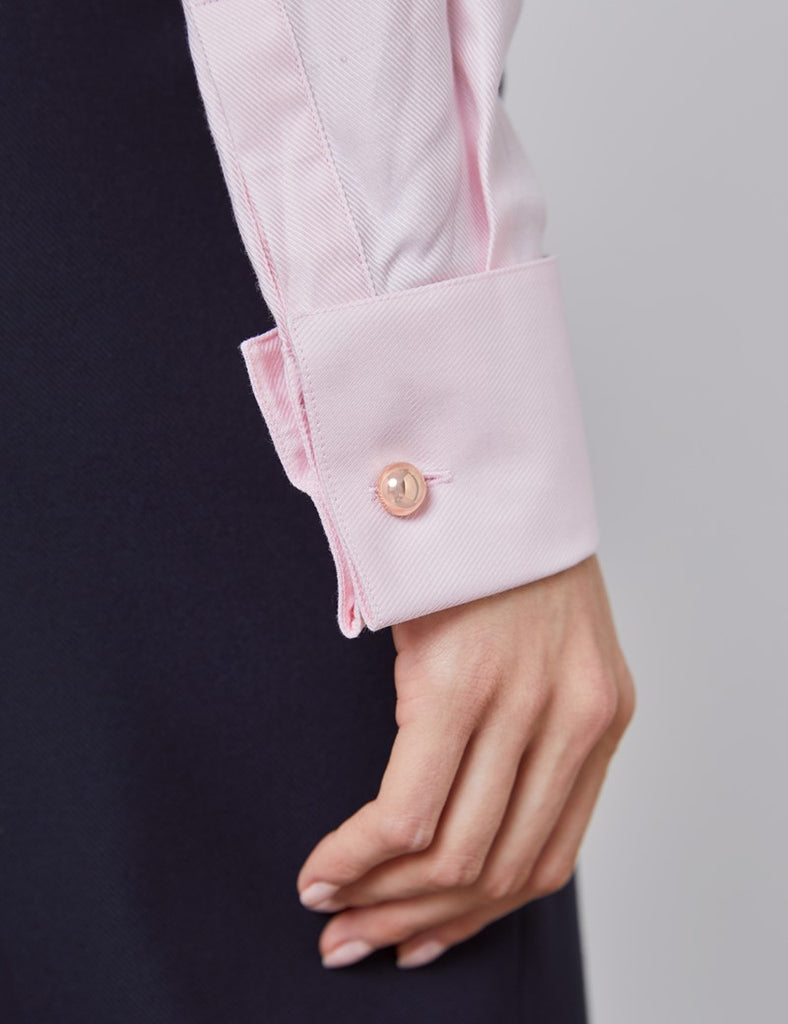 Executive Pink Twill Fitted Shirt - Double Cuff