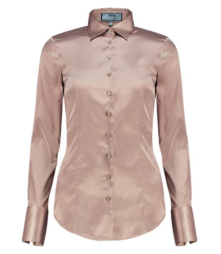 TAUPE FITTED SATIN SHIRT - SINGLE CUFF