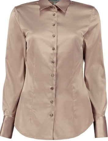 TAUPE FITTED SATIN SHIRT - SINGLE CUFF