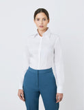 White Fitted Vintage Hipster Shirt with High Long Collar - Double Cuff