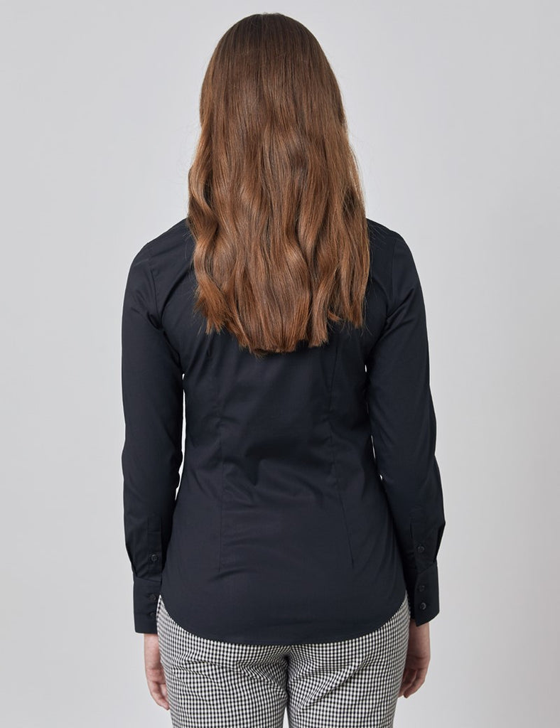 Black Fitted Shirt with High Long Collar - Single Cuff