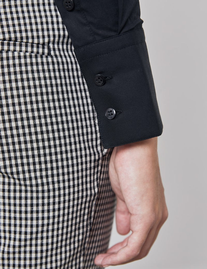 Black Fitted Shirt with High Long Collar - Single Cuff