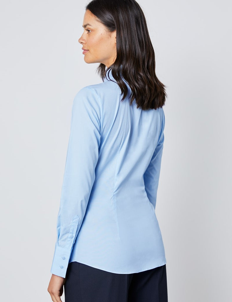 Ice Blue Fitted Shirt with High Long Collar - Single Cuff