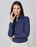 Navy Fitted Shirt with High Long Collar - Single Cuff
