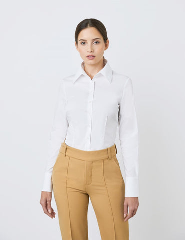 White Fitted Cotton Stretch Shirt - Double Cuff