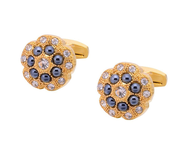 GOLD ROUND CRYSTAL CUFFLINKS